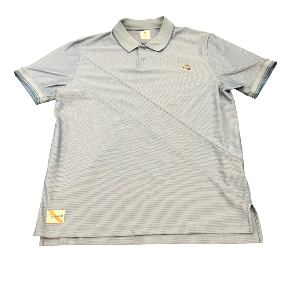 Tracksmith Van Cortlandt Polo Mens Size M Light Blue Mesh Performance Running